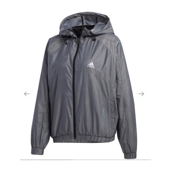 Adidas Glam-On Womens Water Repellent Windbreaker Jacket Gray GD4909 NEW Sz L - Picture 1 of 2